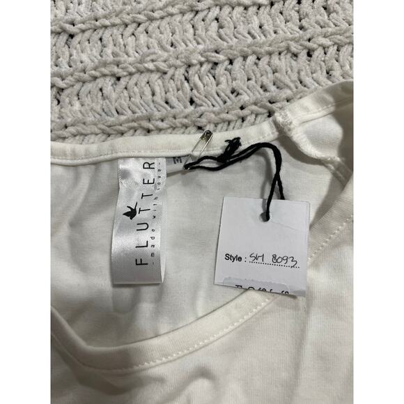 NWT Flutter T Shirt Pockets Handmade Womens Sz Medium Short Sleeve White SH 8093 - Picture 2 of 7